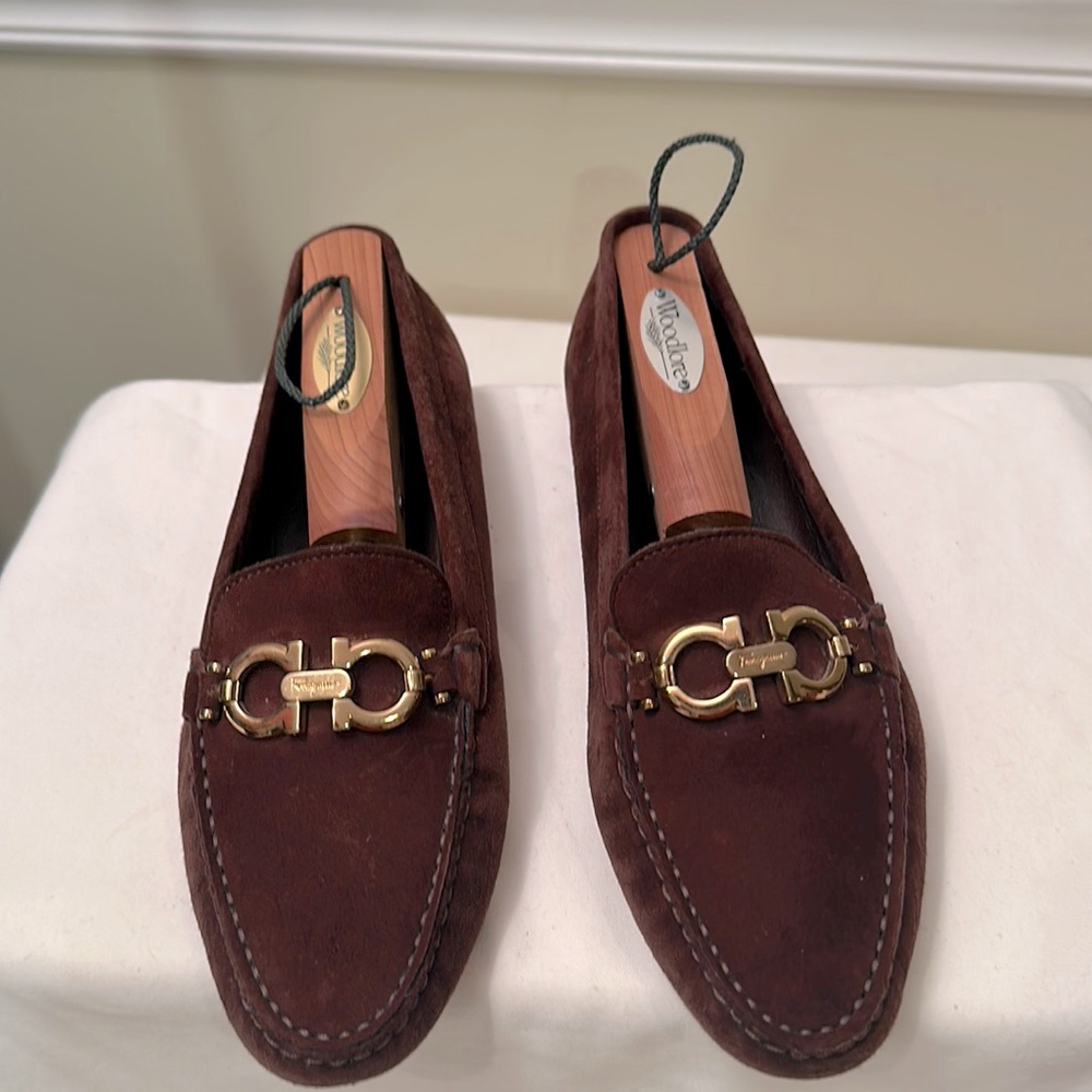 Salvatore Ferragamo Brown Loafers with Gold Accents